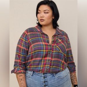 Torrid Multi-colored Plaid Lizzie Rayon Acrylic Button-Down Long Sleeve Shirt